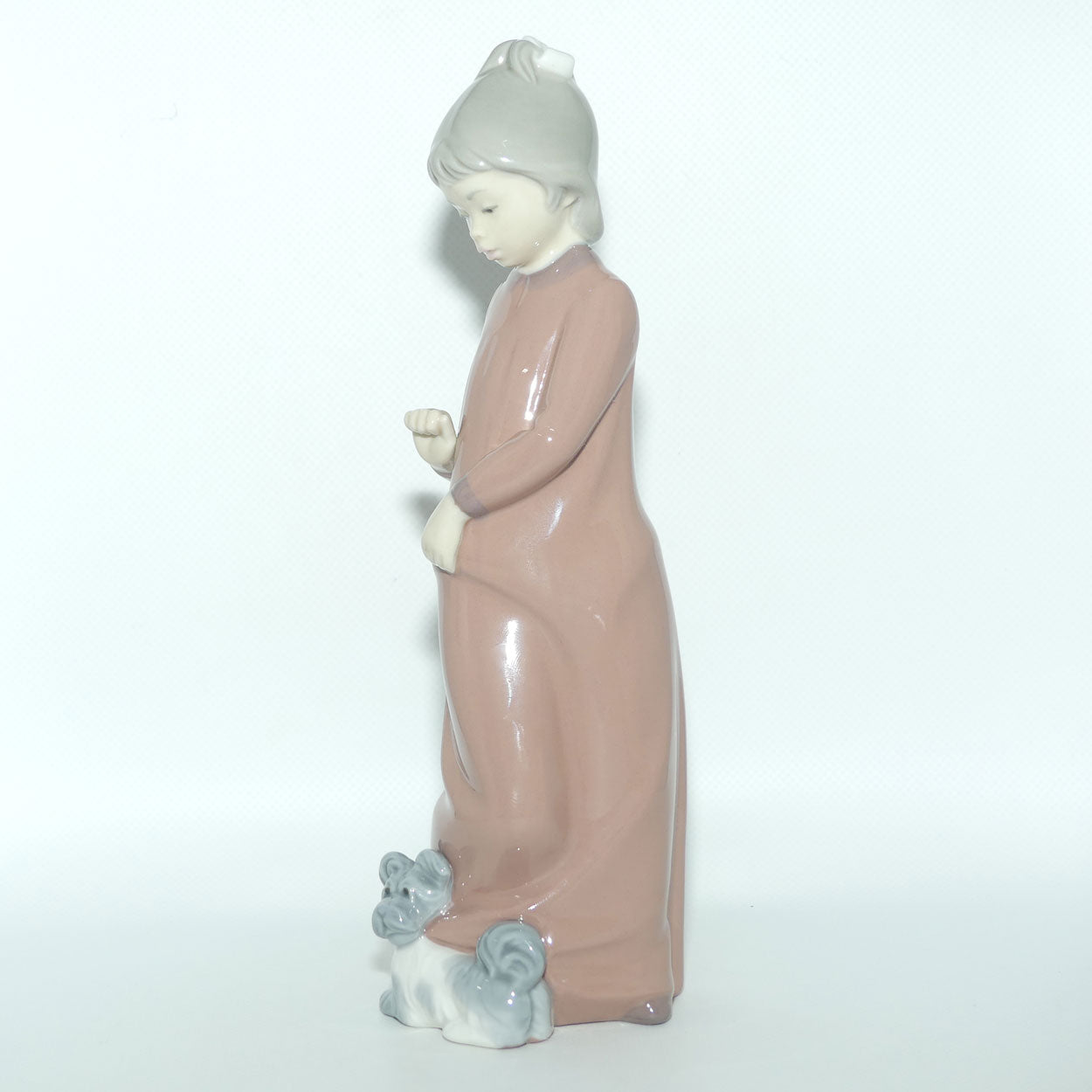 Nao by Lladro figure Girl in Pink Night Dress | Dog at Feet