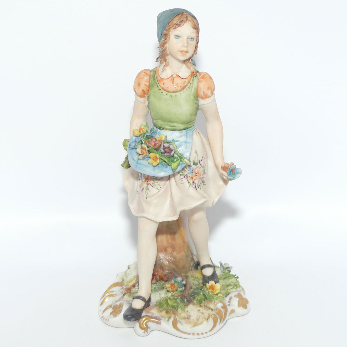 Capodimonte figure signed Sandro | Girl with Flowers