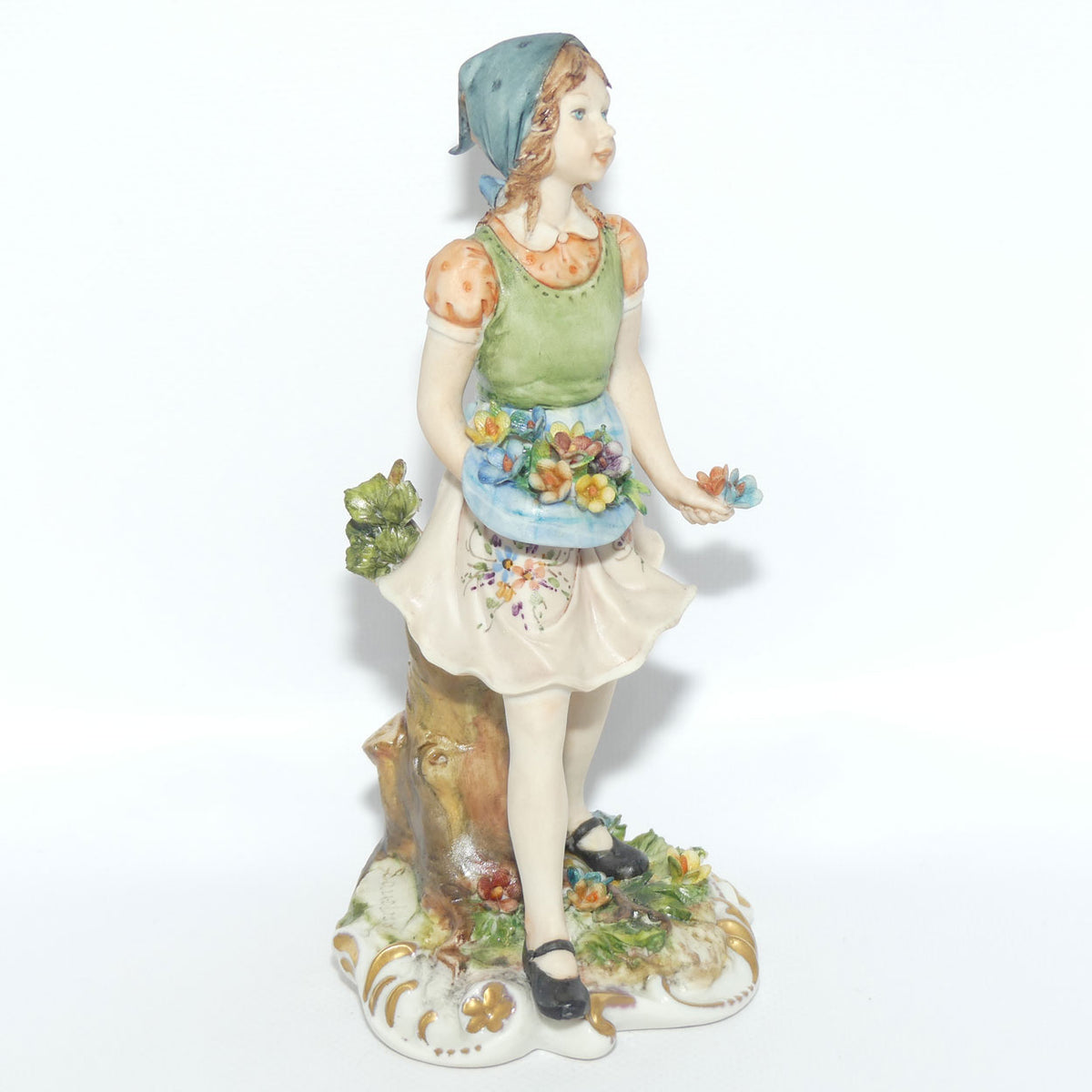 Capodimonte figure signed Sandro | Girl with Flowers
