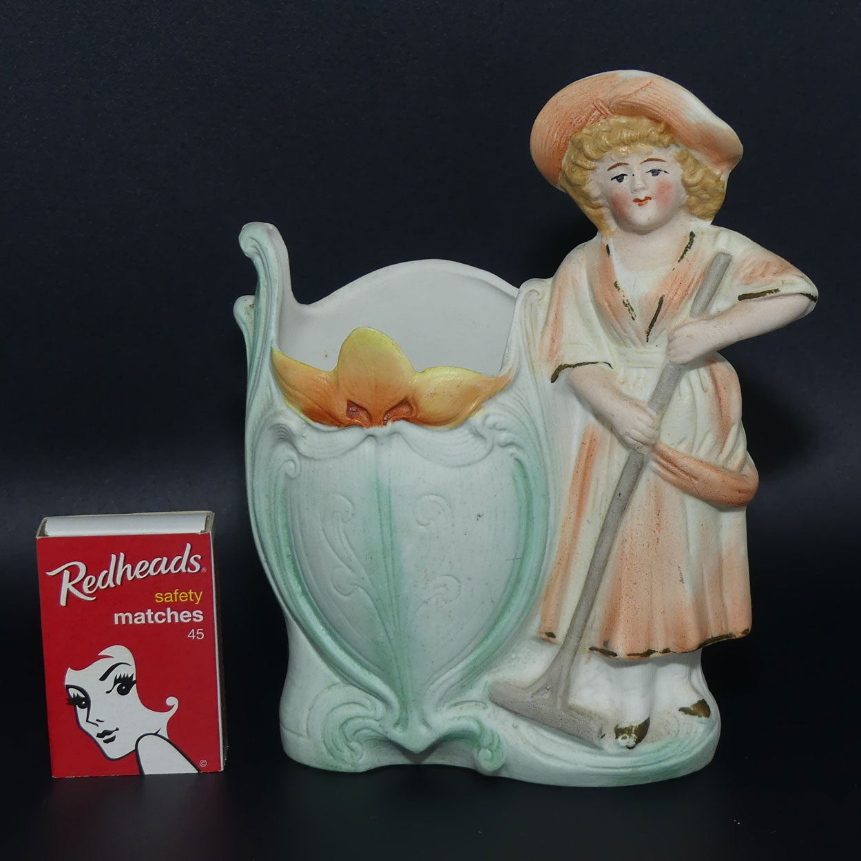 Grafenthal Schneider DEP Art Nouveau bisque spill vase | Girl Raking Success