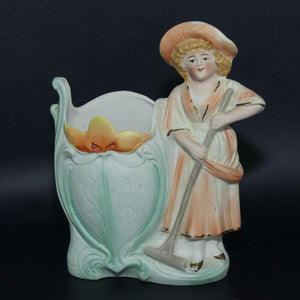 Grafenthal Schneider DEP Art Nouveau bisque spill vase | Girl Raking Success