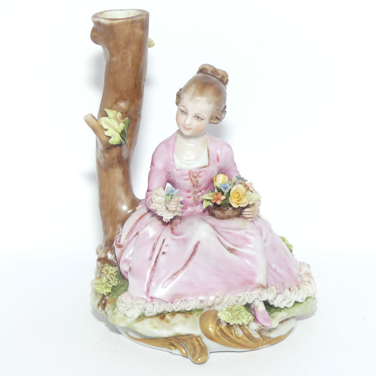 Capodimonte figure signed D Bellaire | Girl with Flowers beside Tree