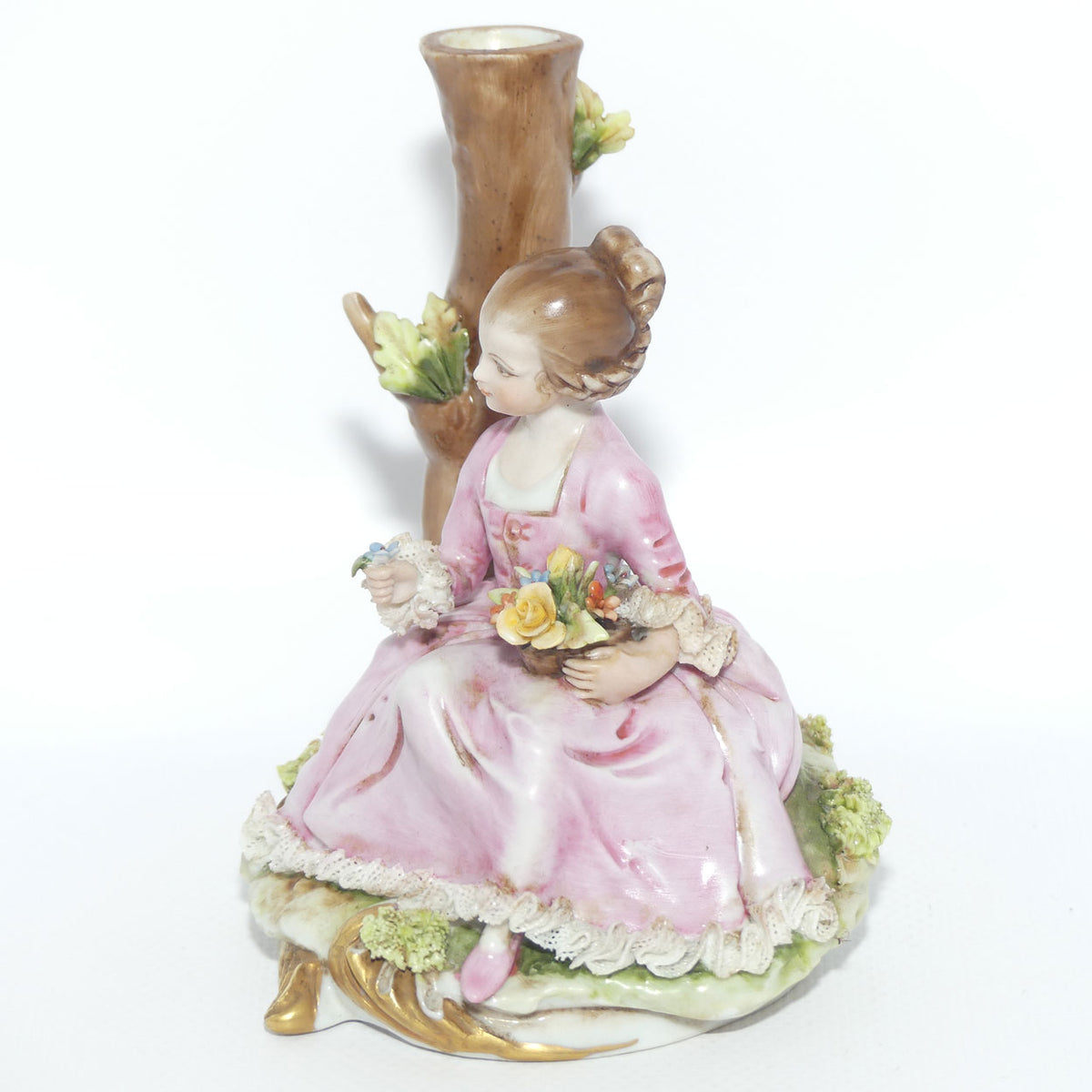 Capodimonte figure signed D Bellaire | Girl with Flowers beside Tree