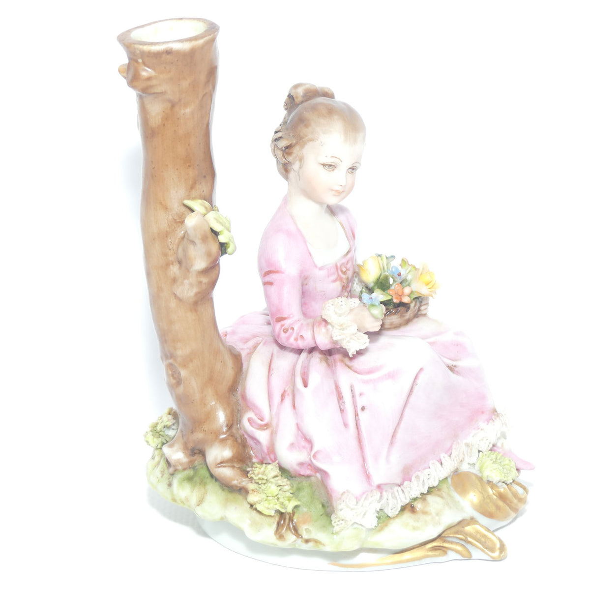 Capodimonte figure signed D Bellaire | Girl with Flowers beside Tree