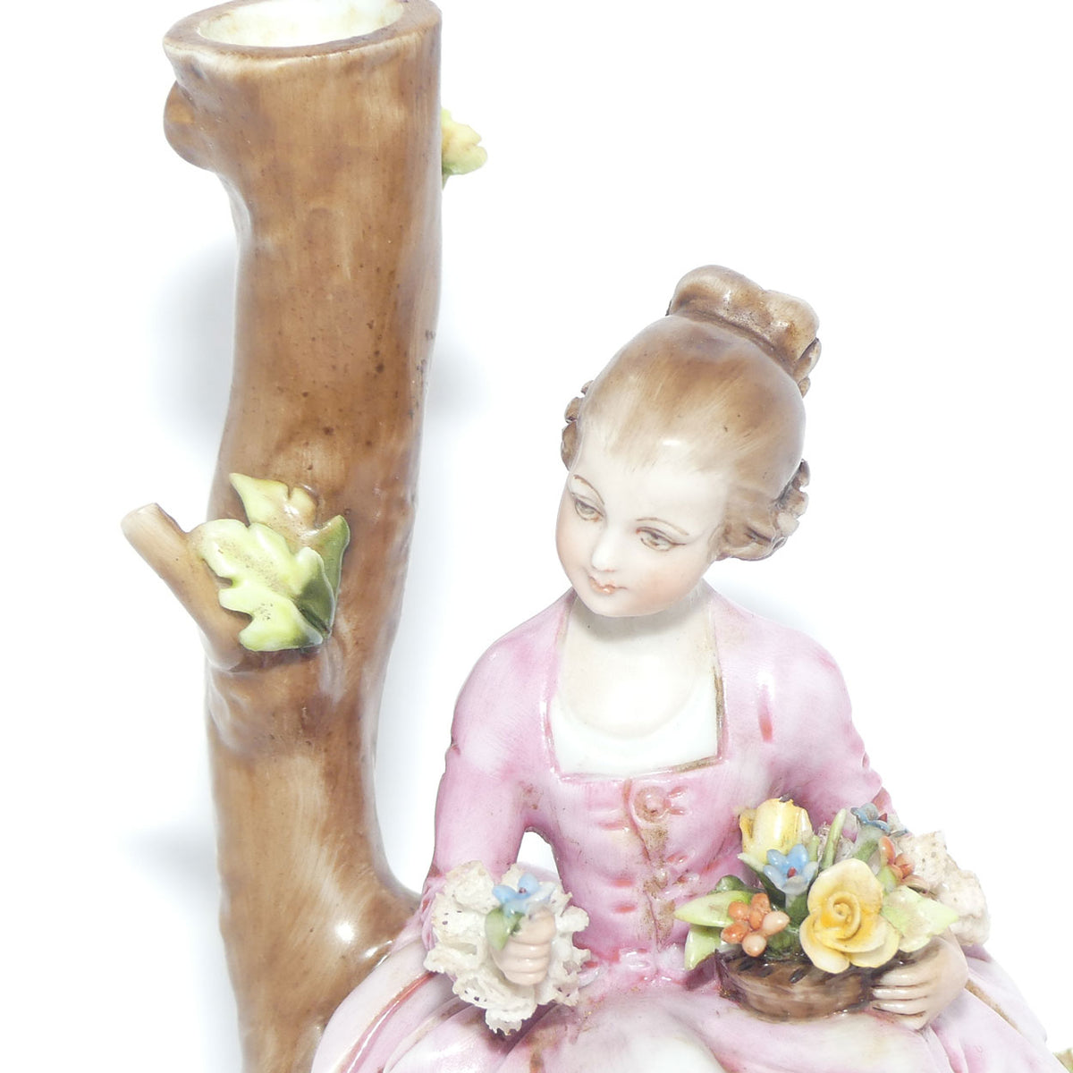 Capodimonte figure signed D Bellaire | Girl with Flowers beside Tree