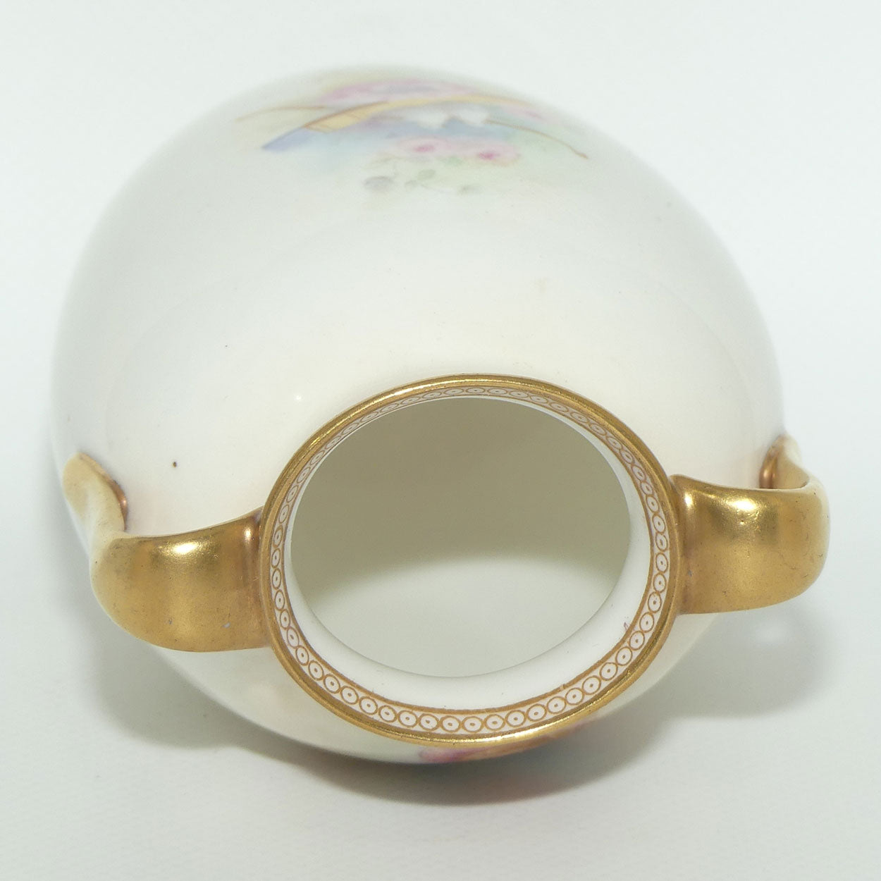 Royal Doulton hand painted twin handle vase | Victorian Girl with Bird | signed A Dix