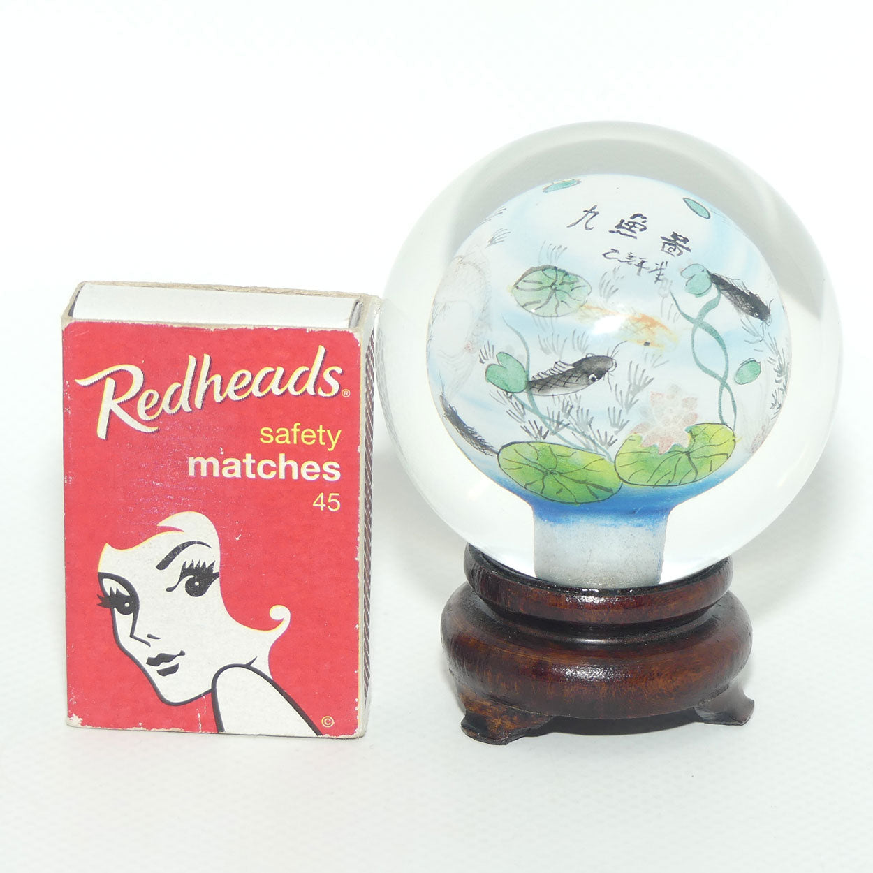 Chinese Inside Hand Painted Crystal Ball on wooden stand