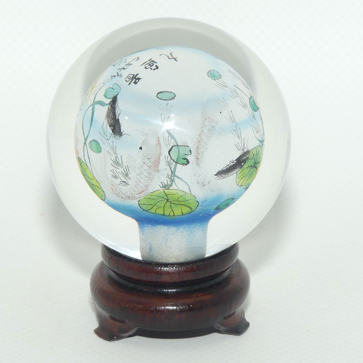Chinese Inside Hand Painted Crystal Ball on wooden stand