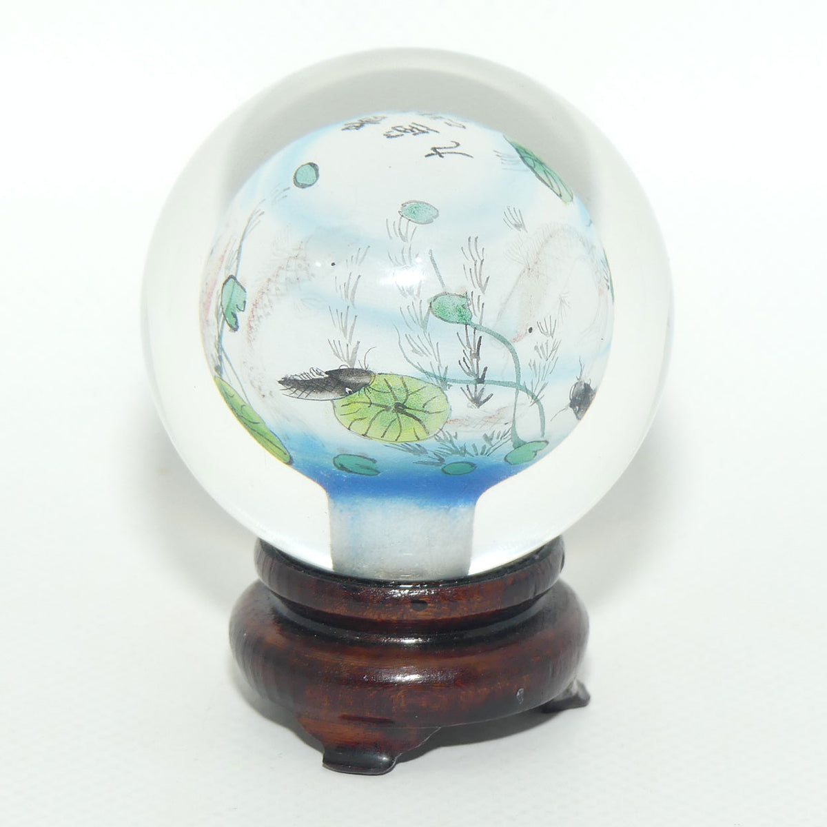 Chinese Inside Hand Painted Crystal Ball on wooden stand