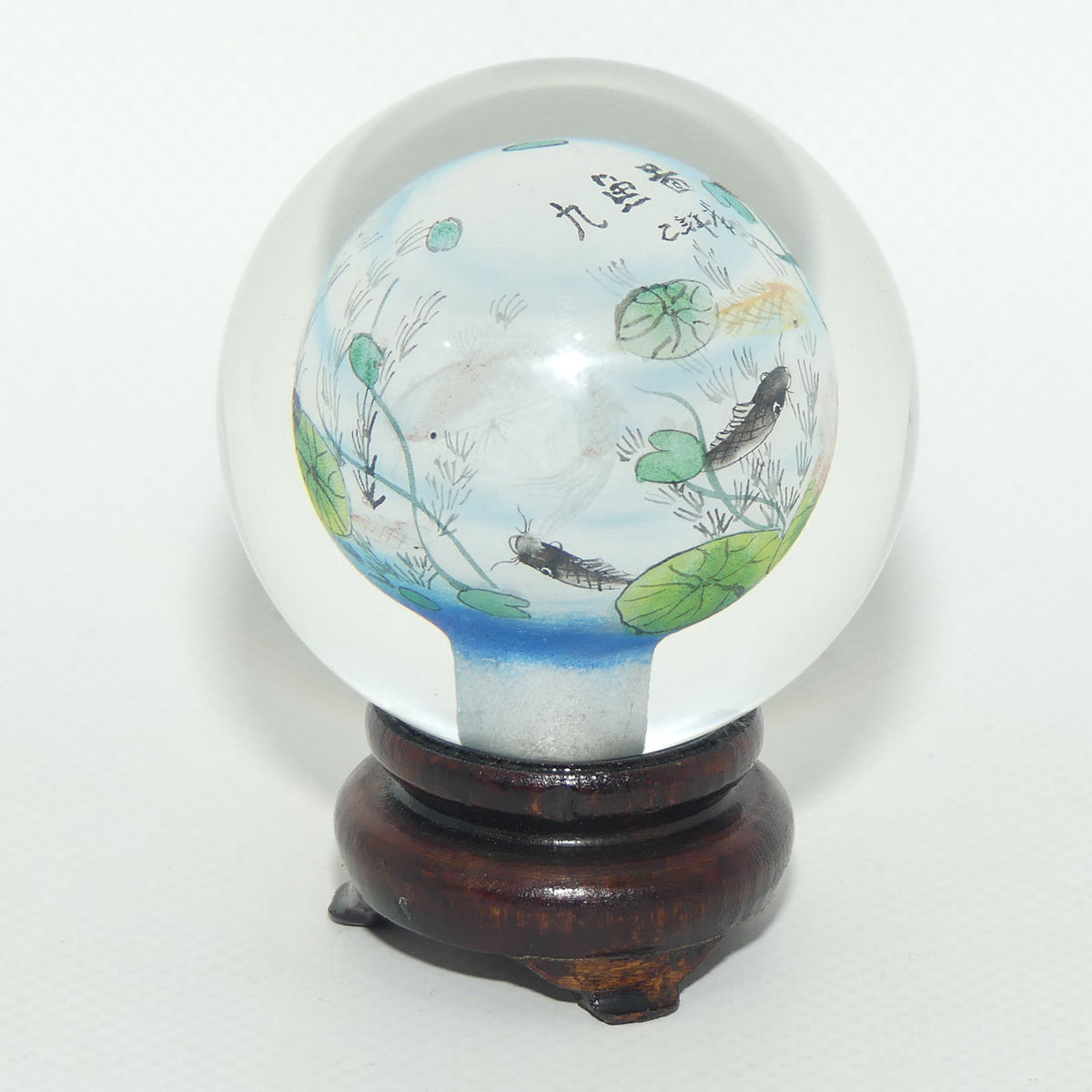 Chinese Inside Hand Painted Crystal Ball on wooden stand