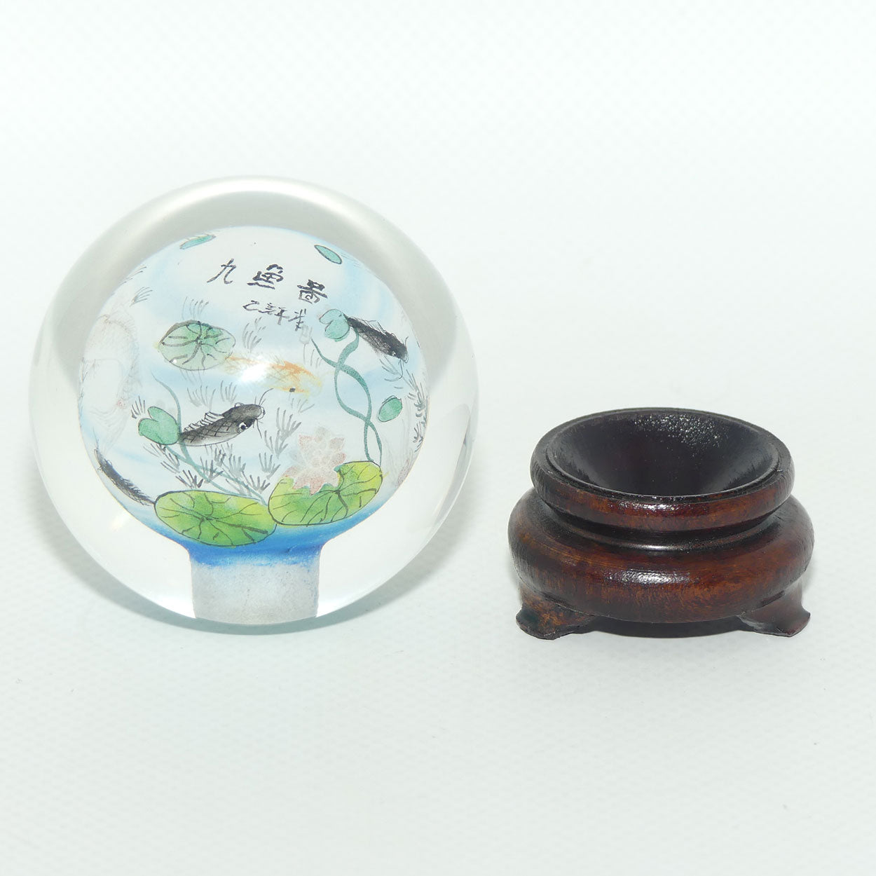 Chinese Inside Hand Painted Crystal Ball on wooden stand