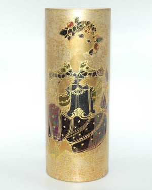 Rosenthal Studio Line Bjorn Wiinblad Scheherazade with birds heavily gilt very tall cylindrical vase | 42.5cm tall