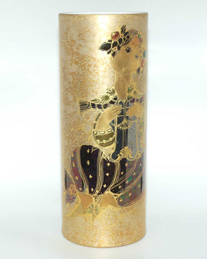 Rosenthal Studio Line Bjorn Wiinblad Scheherazade with birds heavily gilt very tall cylindrical vase | 42.5cm tall