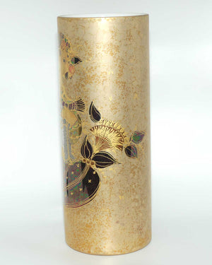 Rosenthal Studio Line Bjorn Wiinblad Scheherazade with birds heavily gilt very tall cylindrical vase | 42.5cm tall