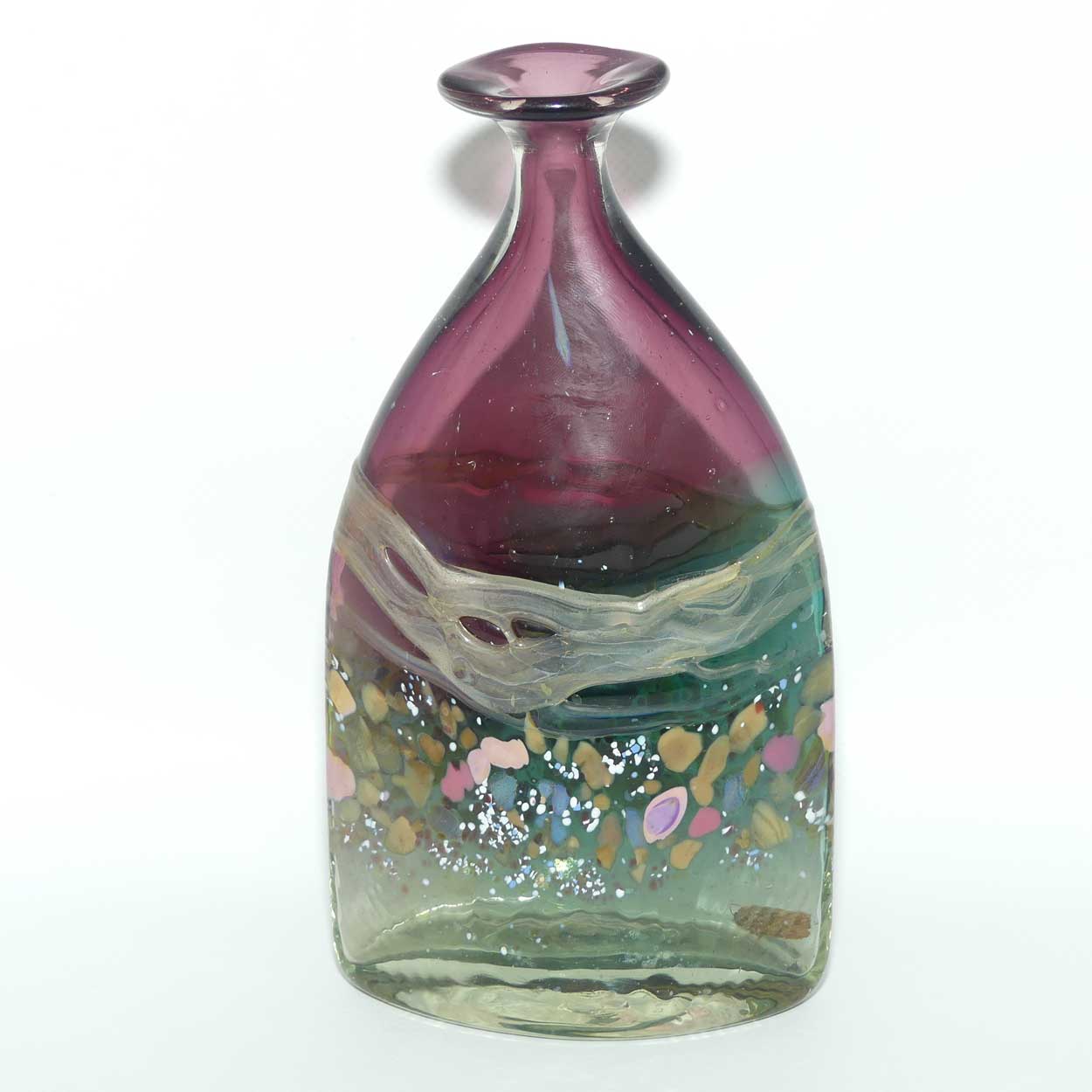 Peter Goss Glass Amethyst and multicolour Bottle vase | Ltd Ed | signed and dated 86
