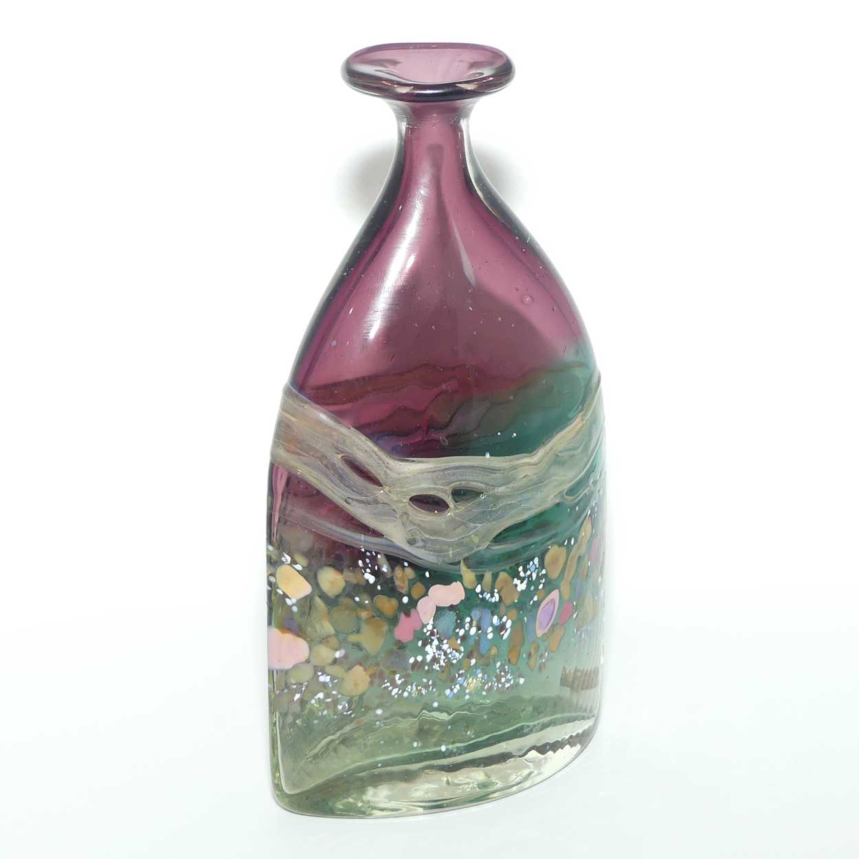 Peter Goss Glass Amethyst and multicolour Bottle vase | Ltd Ed | signed and dated 86