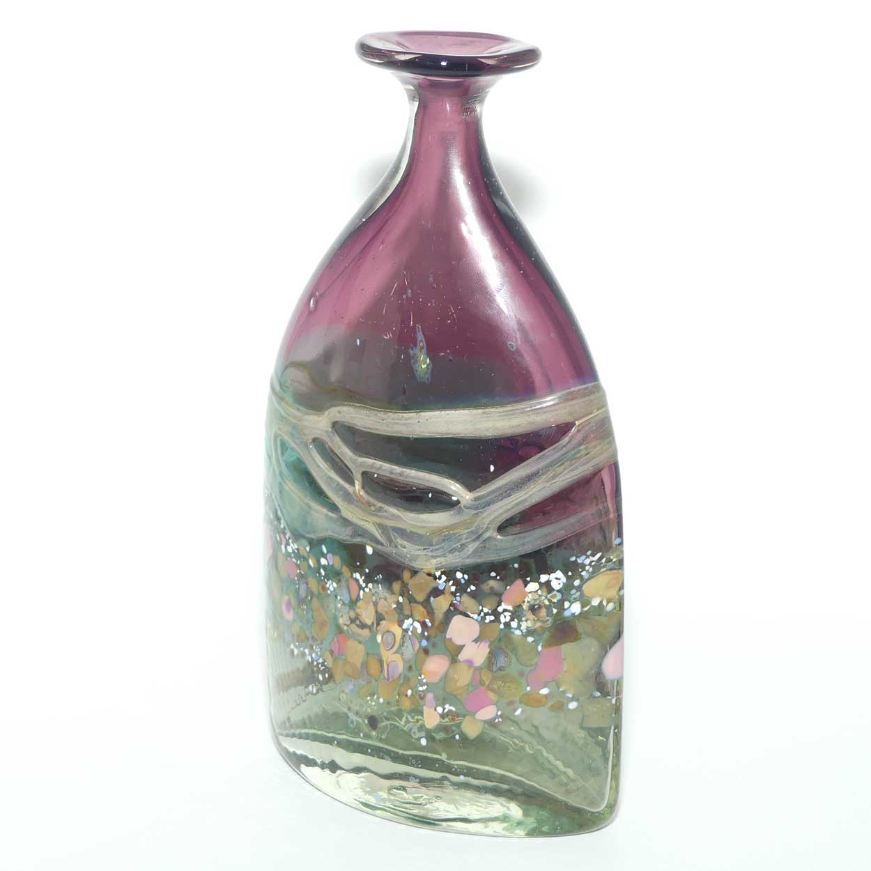 Peter Goss Glass Amethyst and multicolour Bottle vase | Ltd Ed | signed and dated 86