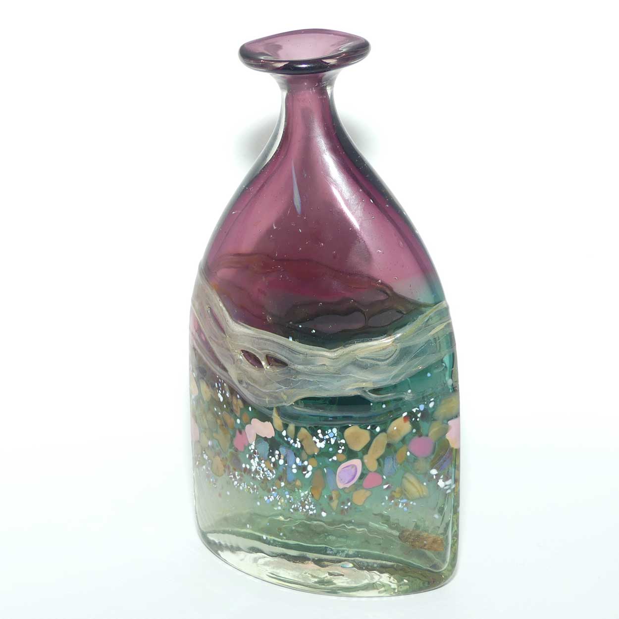 Peter Goss Glass Amethyst and multicolour Bottle vase | Ltd Ed | signed and dated 86