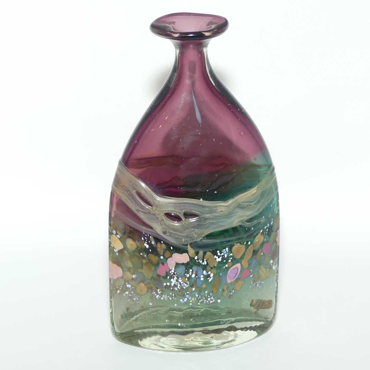 Peter Goss Glass Amethyst and multicolour Bottle vase | Ltd Ed | signed and dated 86