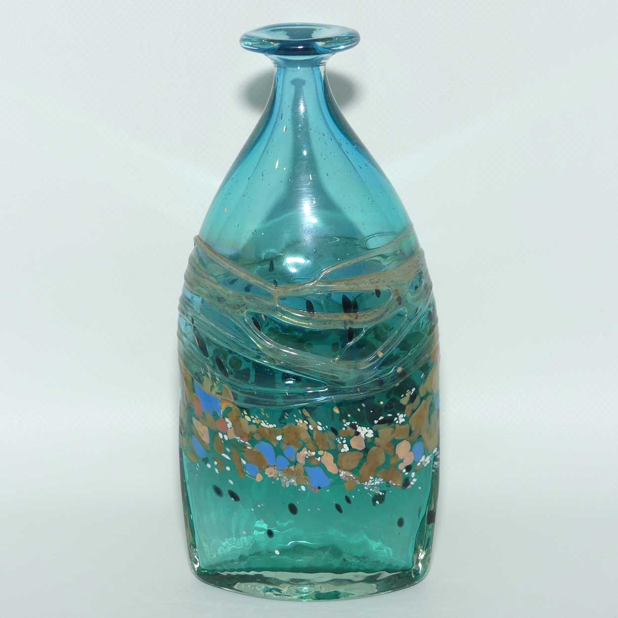 Peter Goss Glass Ocean Blue and multicolour Bottle vase | Ltd Ed | signed and dated 86