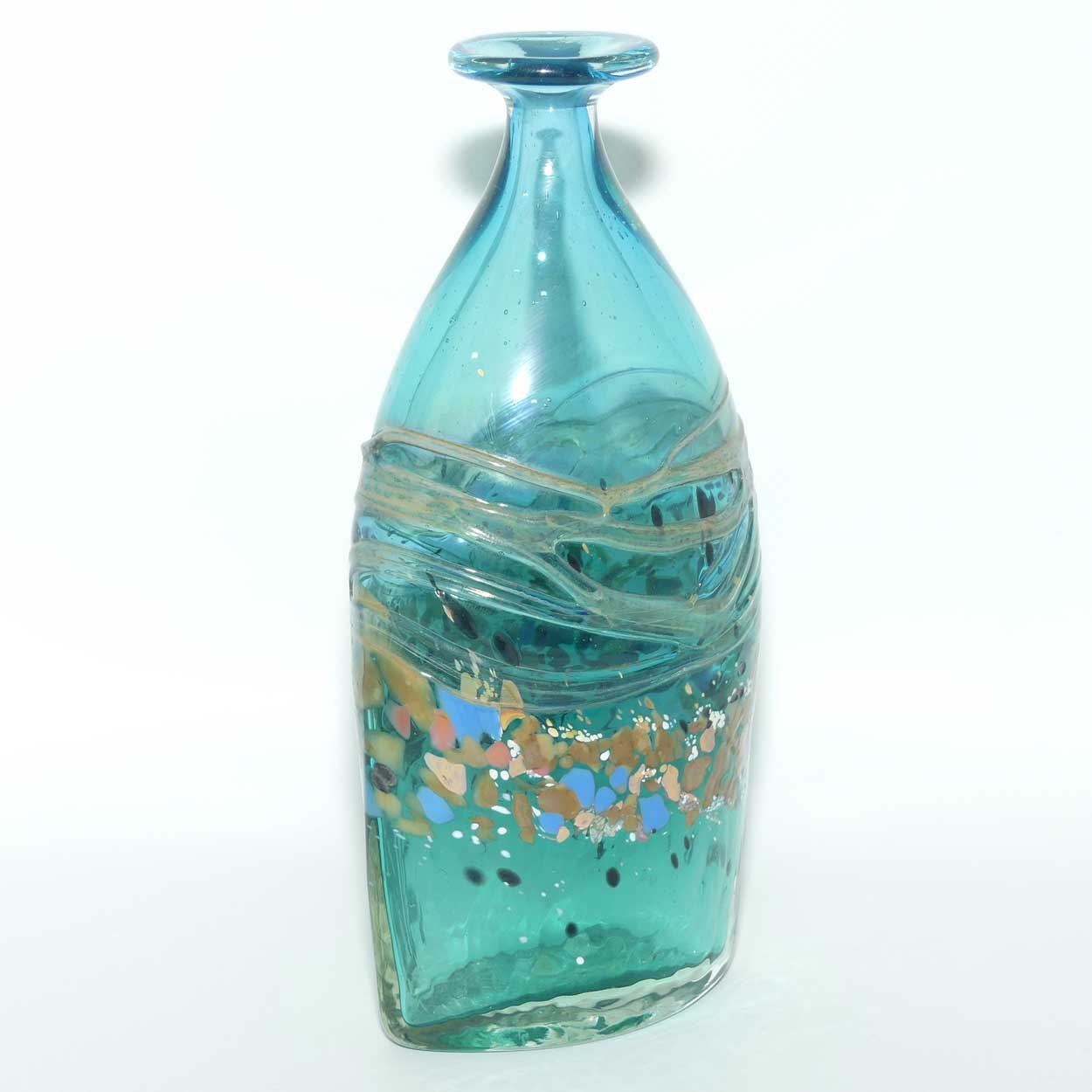 Peter Goss Glass Ocean Blue and multicolour Bottle vase | Ltd Ed | signed and dated 86
