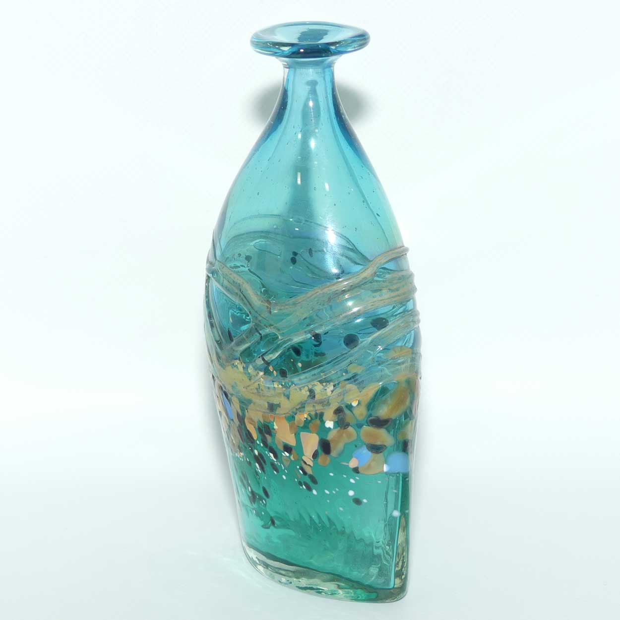 Peter Goss Glass Ocean Blue and multicolour Bottle vase | Ltd Ed | signed and dated 86
