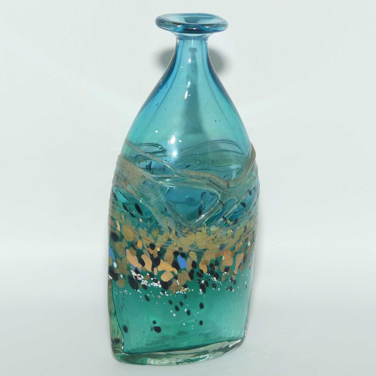 Peter Goss Glass Ocean Blue and multicolour Bottle vase | Ltd Ed | signed and dated 86