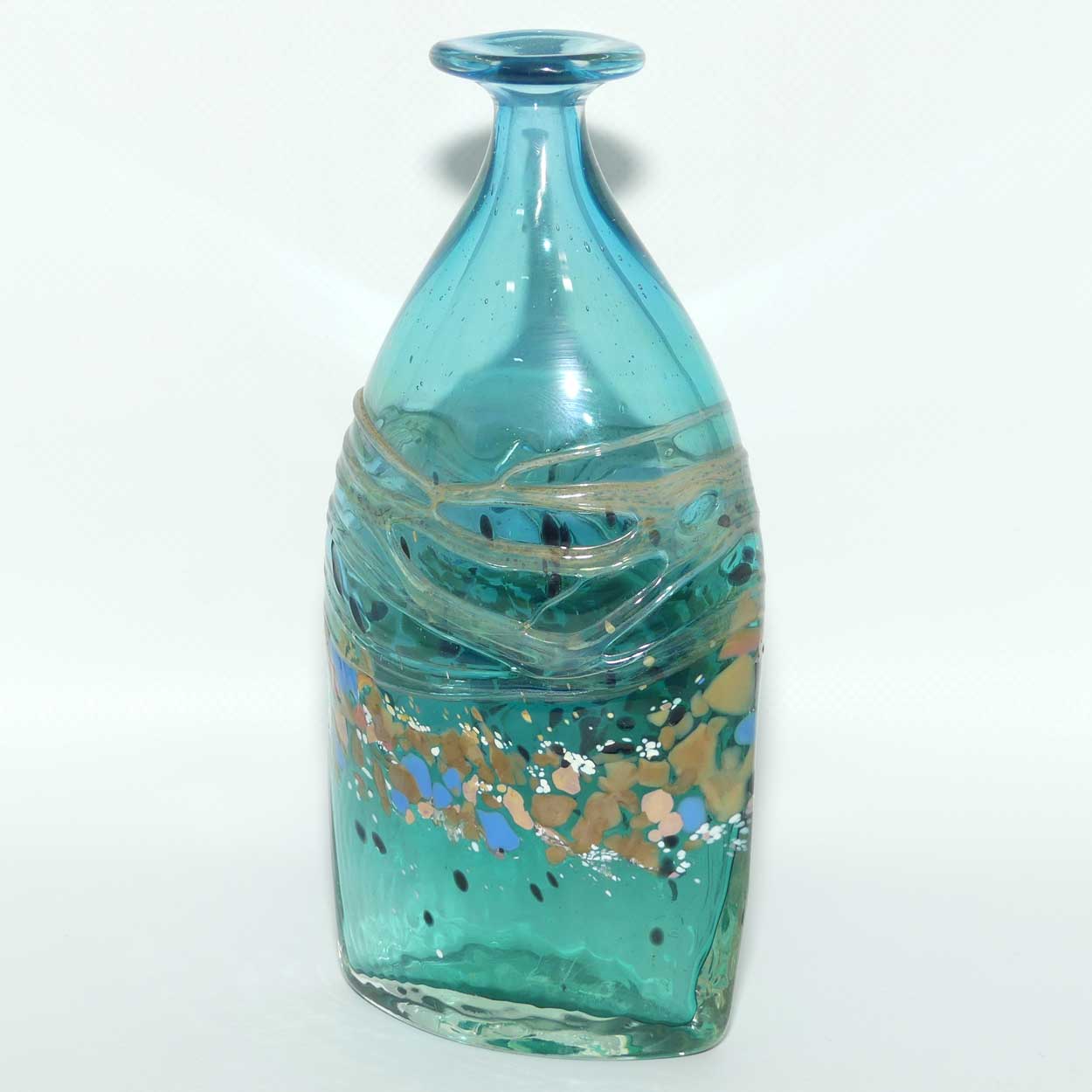Peter Goss Glass Ocean Blue and multicolour Bottle vase | Ltd Ed | signed and dated 86