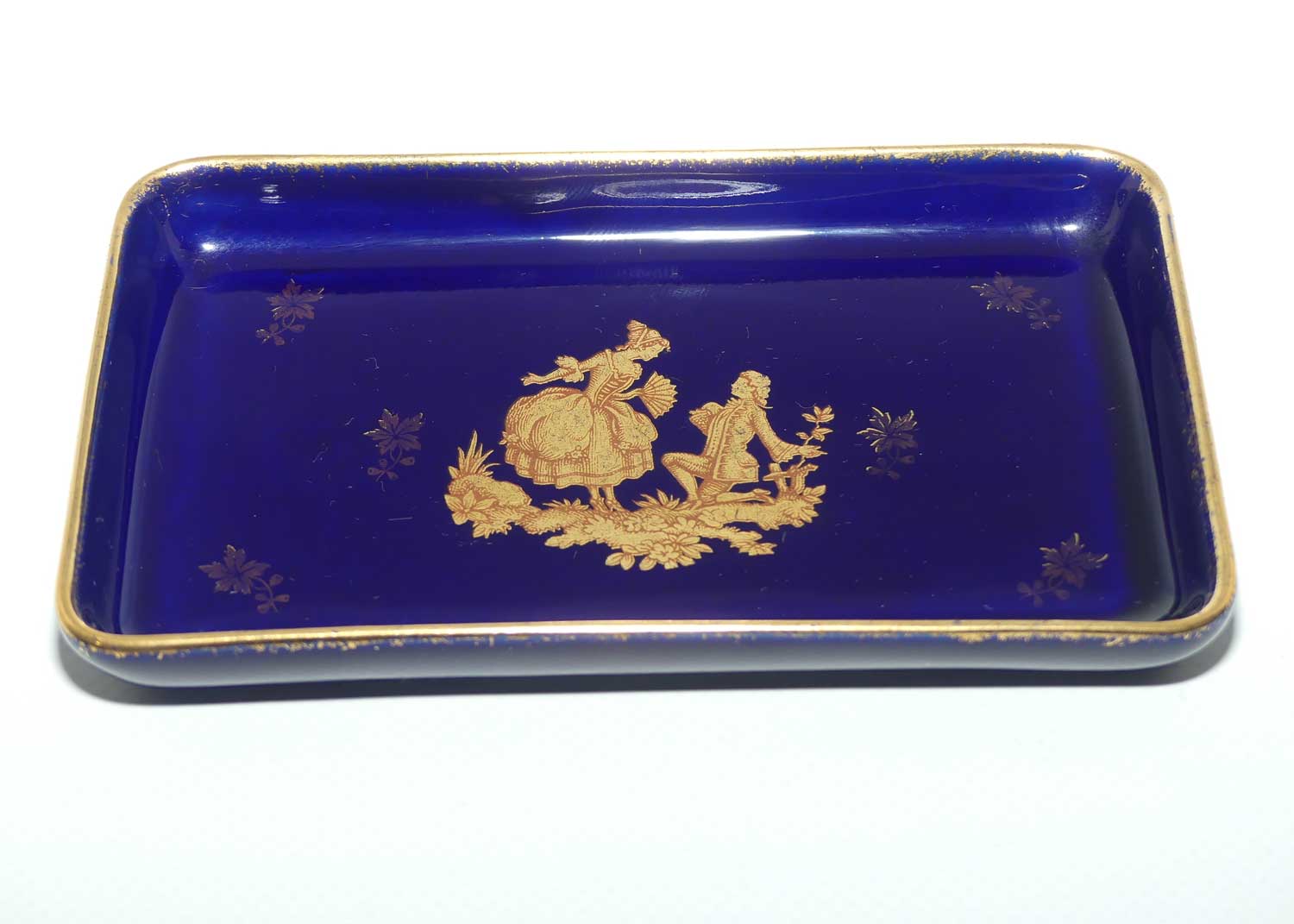 Goudeville Limoges Courting rectangular tray | Blue and Gilt