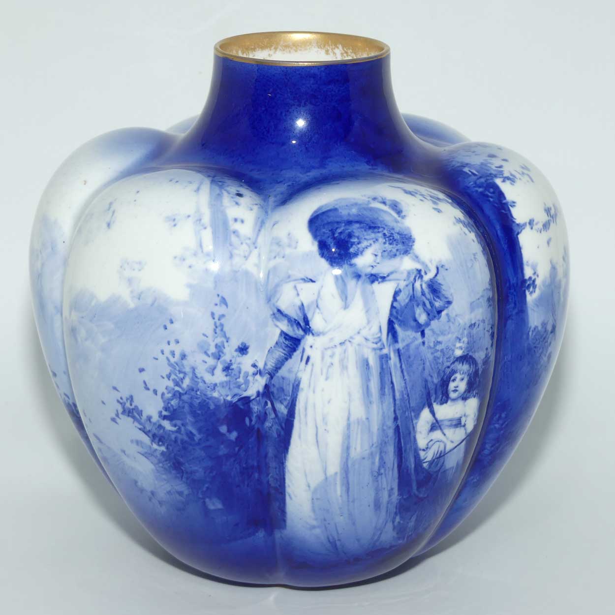 Royal Doulton Blue Childrens Pumpkin shape vase |Woman with Child|