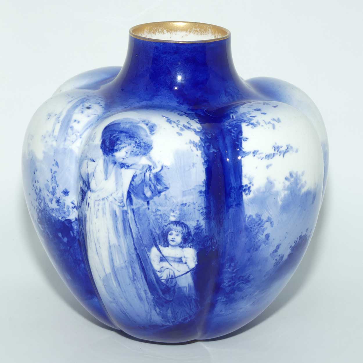 Royal Doulton Blue Childrens Pumpkin shape vase |Woman with Child|