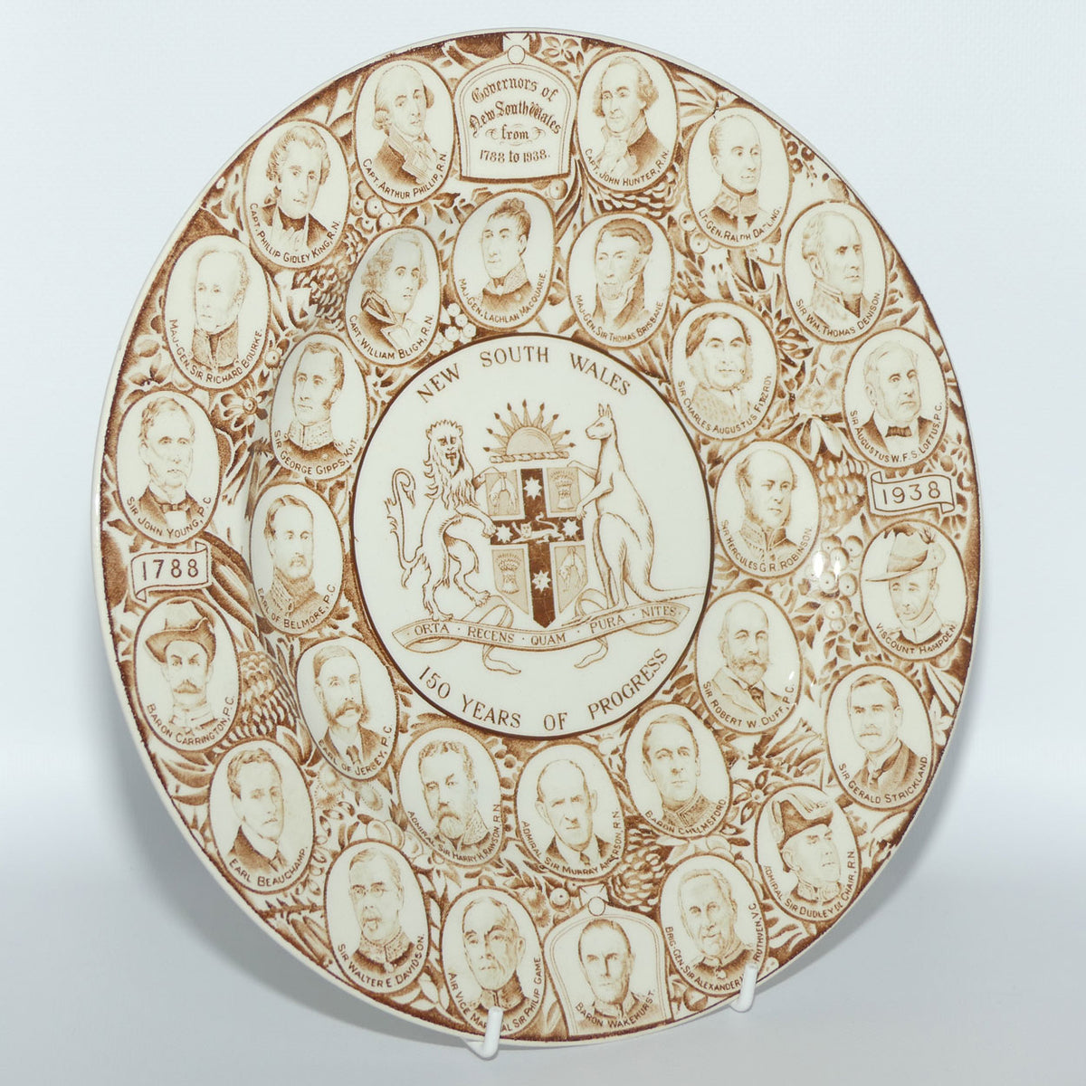 Woods & Sons | Sesqui Centenary of New South Wales plate | Depicts Governors from 1788 - 1938 | 150 Years of Progress