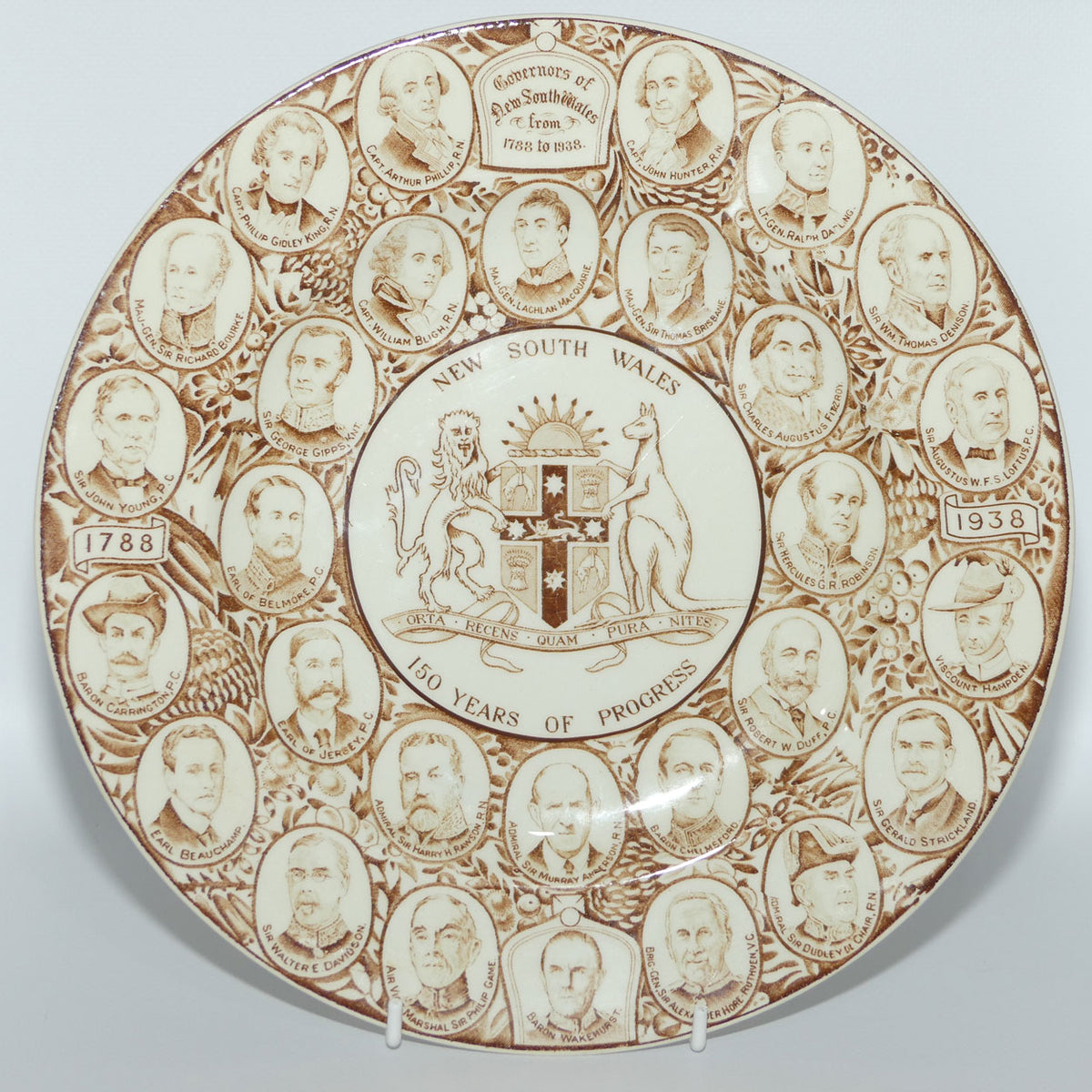 Woods & Sons | Sesqui Centenary of New South Wales plate | Depicts Governors from 1788 - 1938 | 150 Years of Progress