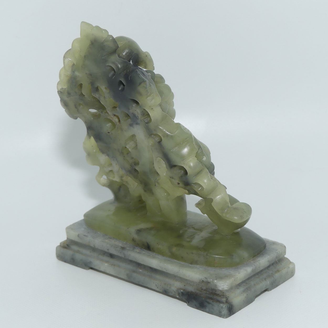 Mid 20th Century Chinese Nephrite Green Jade Grape and Vine on Soapstone base
