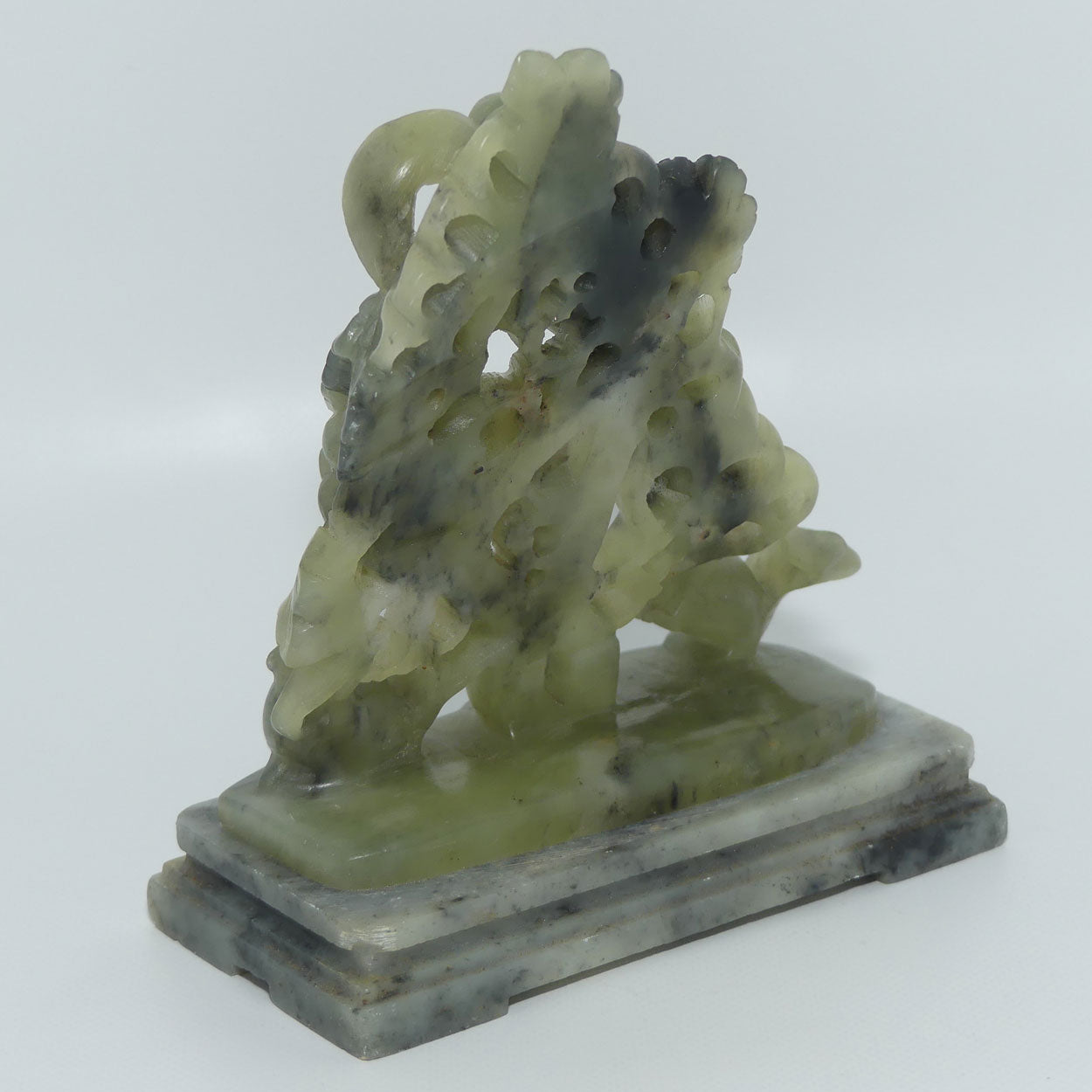 Mid 20th Century Chinese Nephrite Green Jade Grape and Vine on Soapstone base