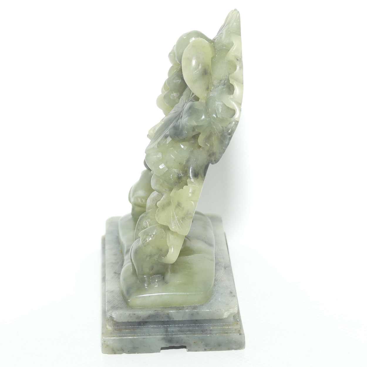Mid 20th Century Chinese Nephrite Green Jade Grape and Vine on Soapstone base