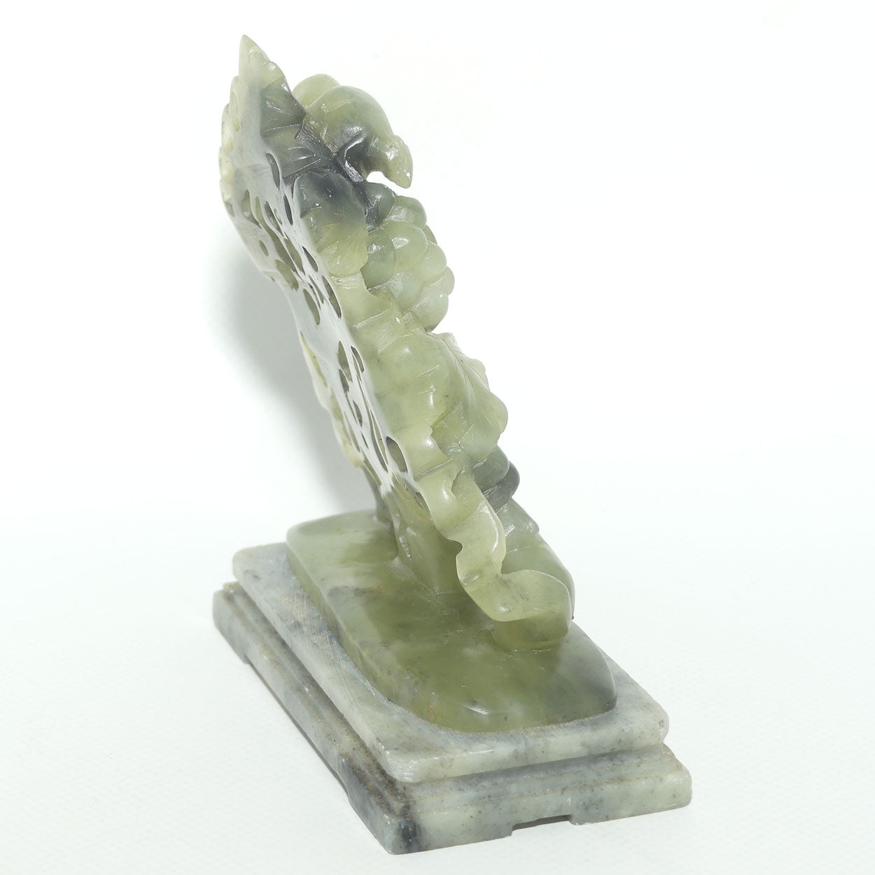 Mid 20th Century Chinese Nephrite Green Jade Grape and Vine on Soapstone base