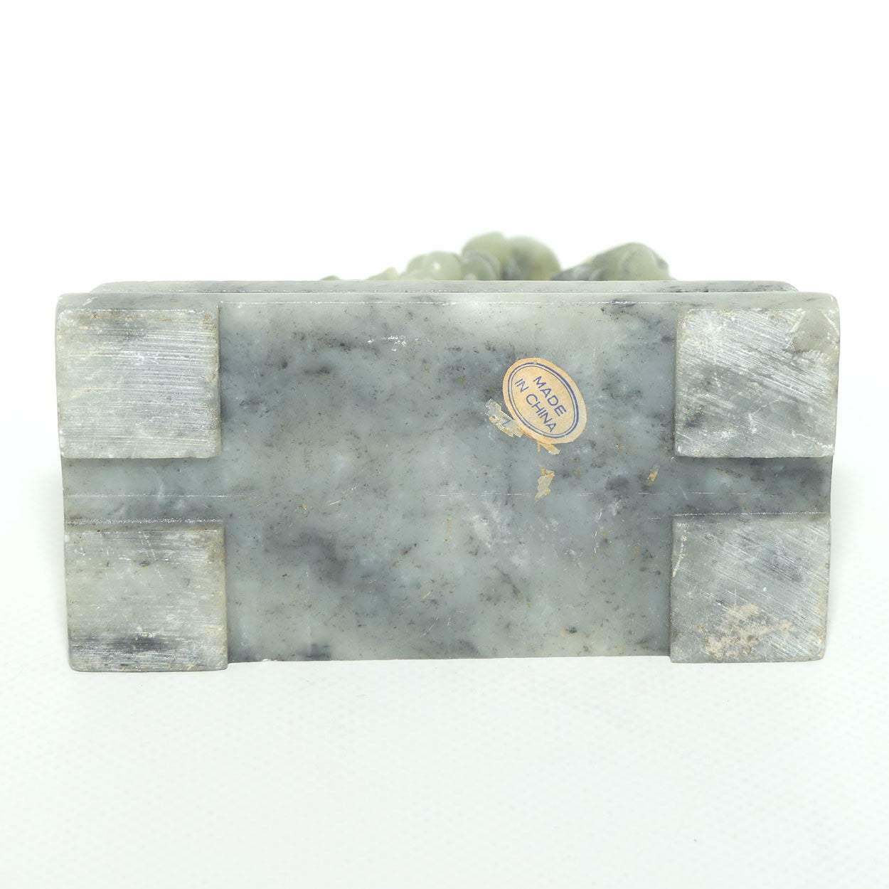 Mid 20th Century Chinese Nephrite Green Jade Grape and Vine on Soapstone base
