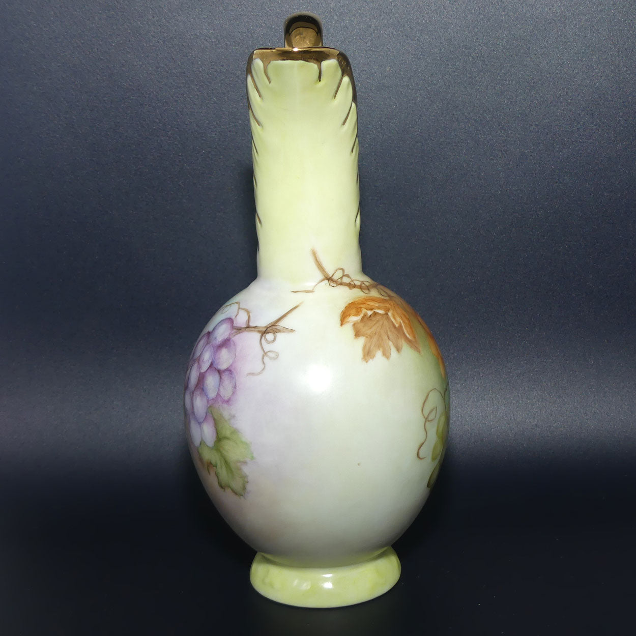 Australian China Painting ewer with Grape and Vine design and high gilt handle | J Butcher 1977