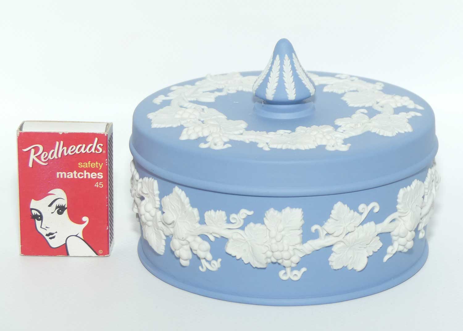 Wedgwood Jasper | White on Pale Blue Grape and Vine pattern powder bowl