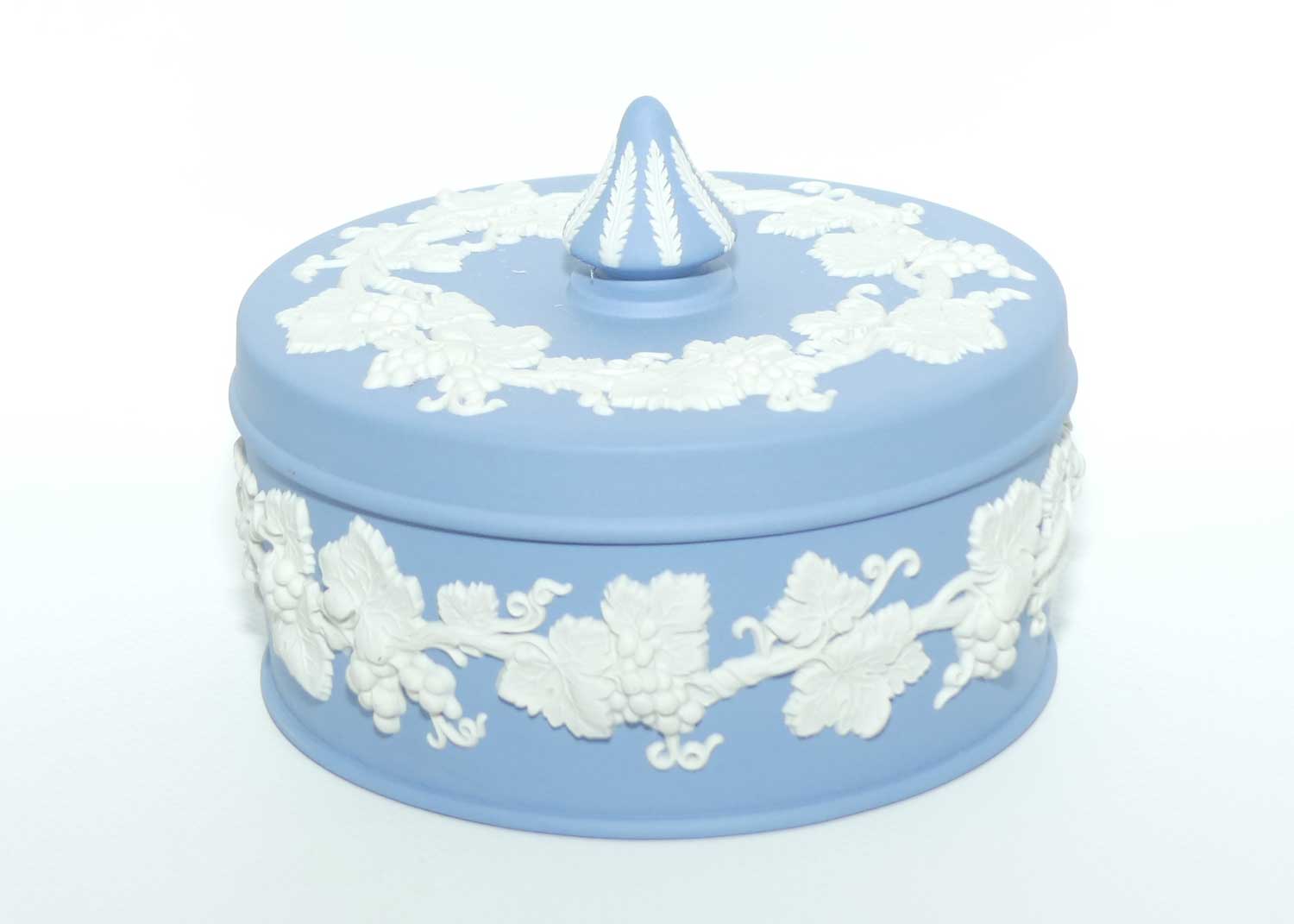Wedgwood Jasper | White on Pale Blue Grape and Vine pattern powder bowl