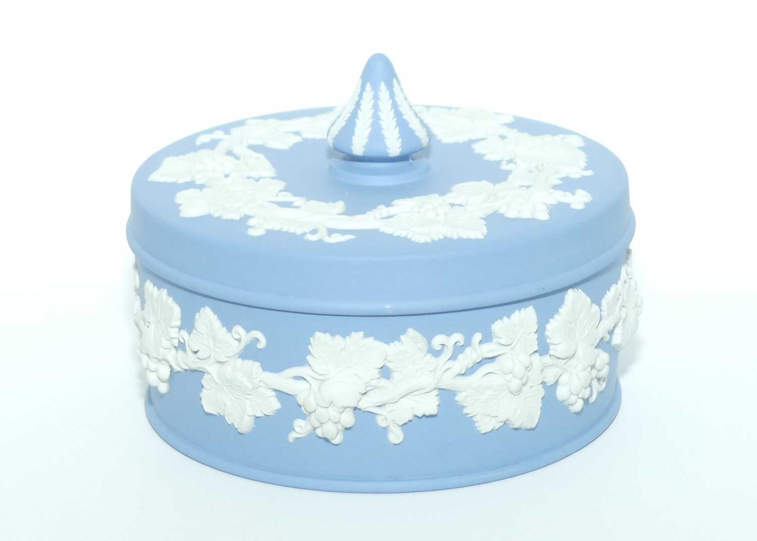 Wedgwood Jasper | White on Pale Blue Grape and Vine pattern powder bowl