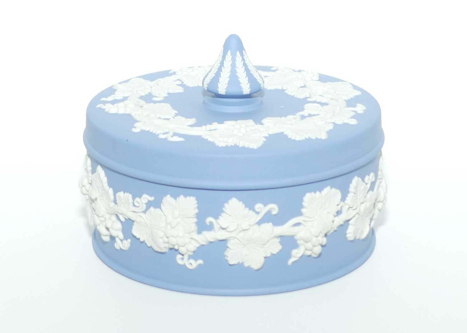 Wedgwood Jasper | White on Pale Blue Grape and Vine pattern powder bowl