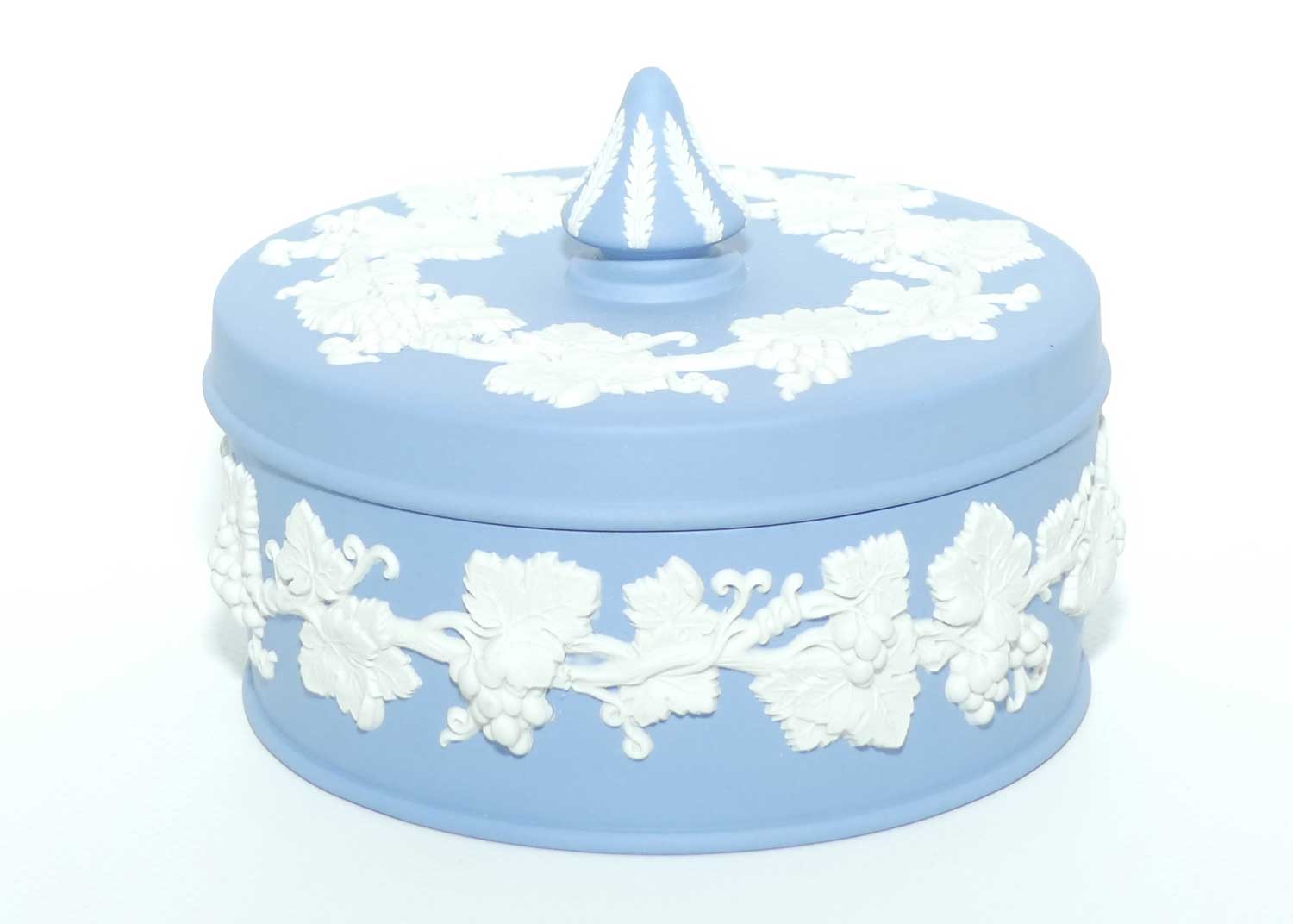 Wedgwood Jasper | White on Pale Blue Grape and Vine pattern powder bowl