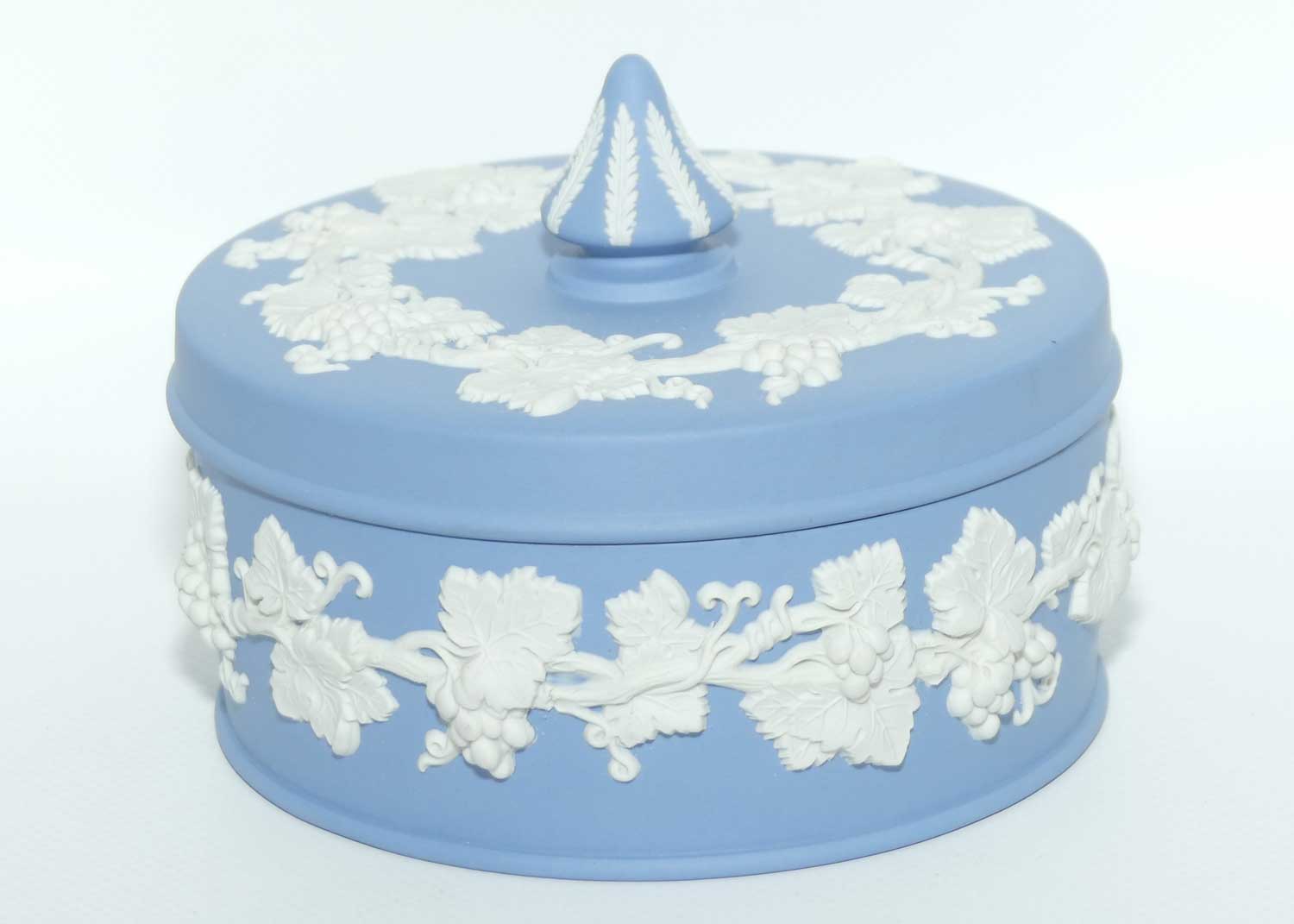 Wedgwood Jasper | White on Pale Blue Grape and Vine pattern powder bowl