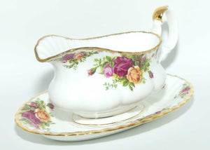 Royal Albert Bone China England Old Country Roses gravy boat and underplate | © 1962 Royal Albert Ltd backstamp