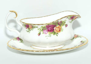 Royal Albert Bone China England Old Country Roses gravy boat and underplate | © 1962 Royal Albert Ltd backstamp