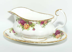 Royal Albert Bone China England Old Country Roses gravy boat and underplate | © 1962 Royal Albert Ltd backstamp