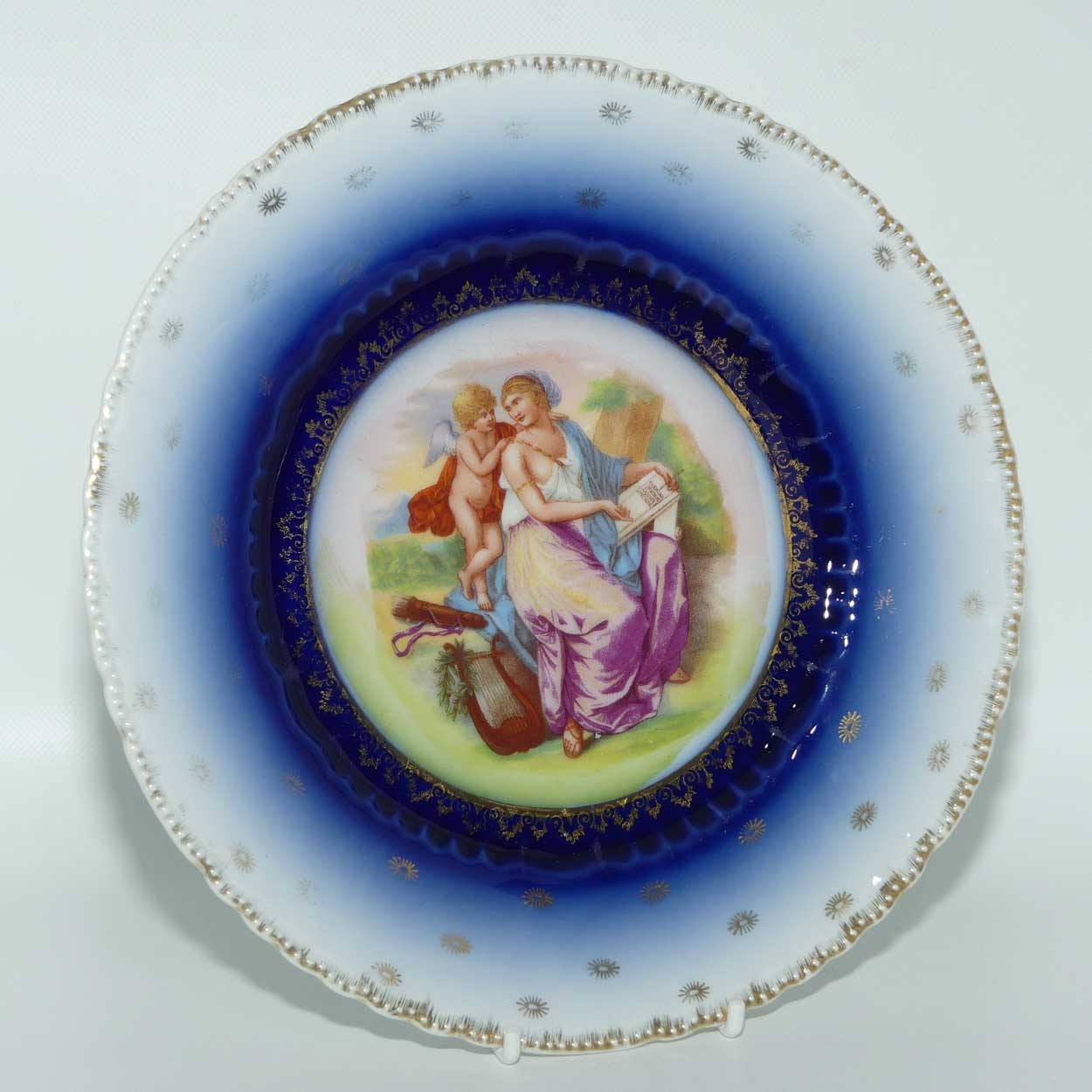 Fine Victoria Porcelain Austria Blue Border plate with Grecian Maiden and Putti cameo scene