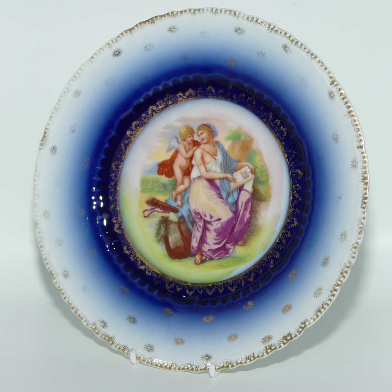 Fine Victoria Porcelain Austria Blue Border plate with Grecian Maiden and Putti cameo scene